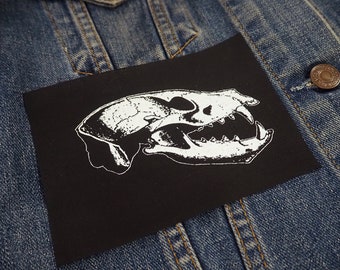 Wolf Skull patch: Screen printed cotton sew on patch for jacket, jeans | Goth Punk Occult Horror patches by ToothXNail