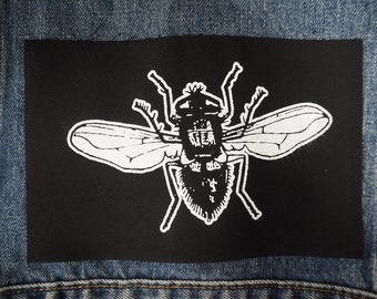Fly patch: Screen printed cotton sew on patch for jacket, jeans | Goth Punk Occult Horror patches by ToothXNail