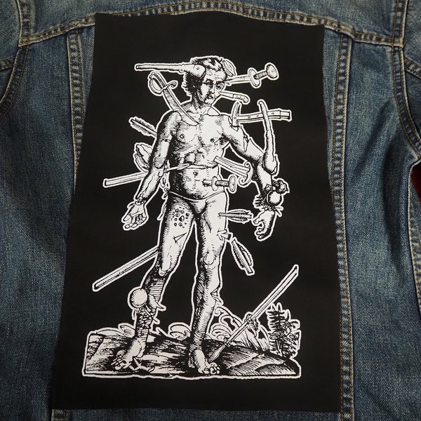 Pain Back Patch - black metal, goth backpatch, heavy metal, death metal, black magic patch, medieval art wound man, punk patches for jackets