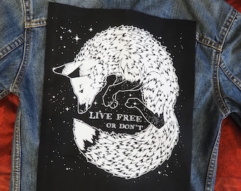 Fox back patch: Screen printed cotton sew on backpatch for jacket, jeans | Goth Punk Queer Horror patches by ToothXNail