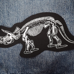 Dinosaur Skeleton Patch - Triceratops, jurassic horror patch, creepy cute, bones patch, skull patch, science, paleontology, prehistoric