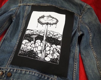 Ink Cap Mushrooms Back Patch - witchy patch, goth back patches, fungi lover, toadstool patch, nature punk backpatch, for jackets, large