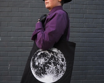 Full Moon tote bag: Screen printed recycled cotton canvas printed with eco-friendly vegan inks | Goth Punk patches by ToothXNail