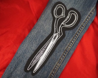 Scissors patch: Screen printed cotton sew on patch for jacket, jeans | Goth Punk Occult Horror patches by ToothXNail