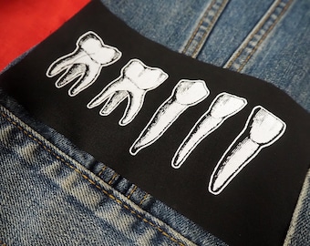 Teeth patch: Screen printed cotton sew on patches for jacket, jeans | Goth Punk Occult Horror patches by ToothXNail