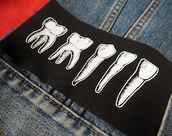 Okkulter Teeth Aufnäher - Punk Aufnäher, Goth Patch, Backenzähne, Hexe, Aufnäher, Horror Aufnäher, Gothic, Schädel, Weisheitszahn, Jacken Aufnäher