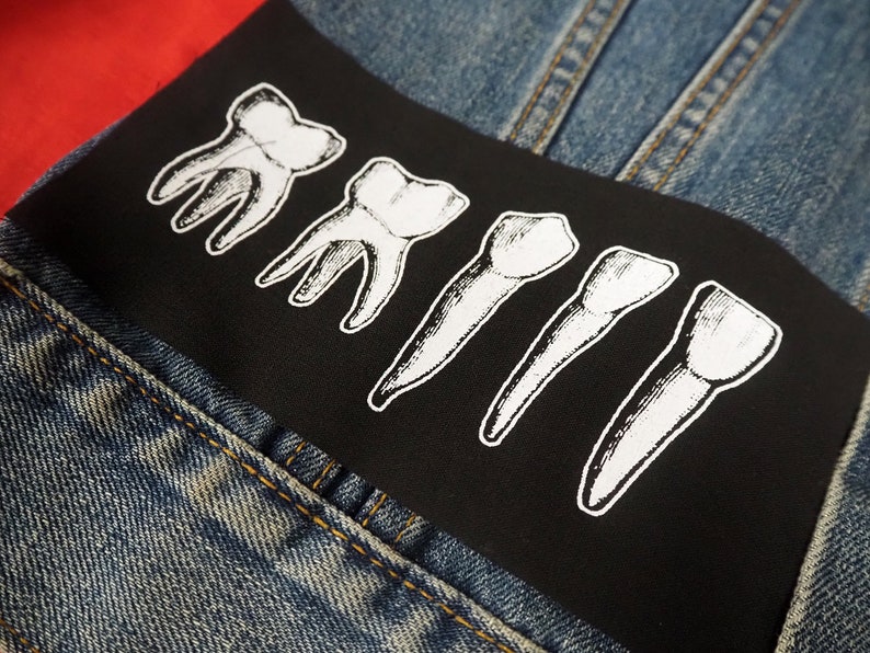 Occult Teeth Patch punk patch, goth patch, molars, witch, sew on patch, horror patch, Gothic, skull, wisdom tooth, patches for jackets image 1