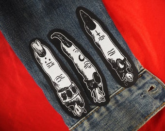 Finger patches: Screen printed cotton sew on patch set for jacket, jeans | Goth Witch Occult Horror patches by ToothXNail