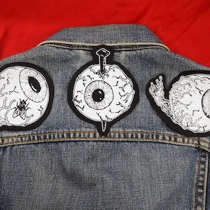 Eyeball Patches - horror patches, gothic, for clothes, eye patch, sew on, punk patch, for jeans, occult, goth screen print, for jackets