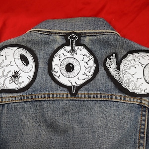 Eyeball Patches - horror patches, gothic, witchy, eye patch, sew on, punk patch, filler patch, occult, goth screen print patch, for jackets