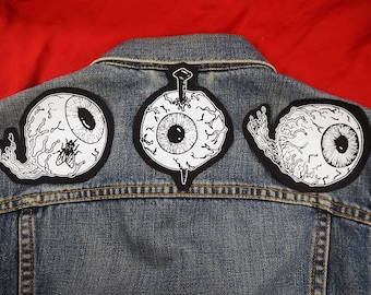 Eyeball patches: Screen printed cotton sew on patch set for jacket, jeans | Goth Punk Occult Horror patches by ToothXNail