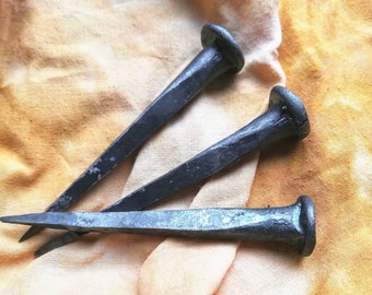 Iron nails large - Hand forged traditional iron nails, coffin nails, rose head nails, spellwork, charms, protection, witchcraft, altar wicca