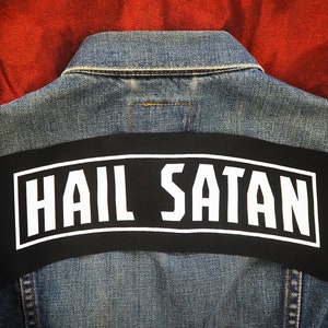 SALE Hail Satan top rocker patch: Screen printed cotton sew on patch for jacket, jeans | Goth Punk Occult Horror patches by ToothXNail