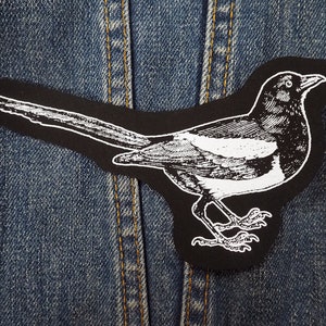 Magpie patch: Screen printed cotton sew on patches for jacket, jeans | Goth Punk Occult Horror patches by ToothXNail