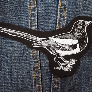 Magpie Patches - bird patch, crow, raven, sew on, punk patch, goblincore, animal, occult patch, screen print patch, goth patches for jackets