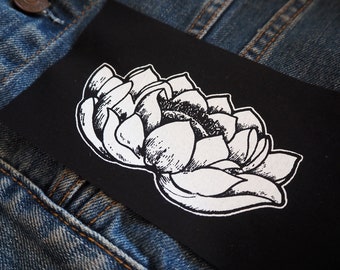SALE Lotus Flower patch: Screen printed cotton sew on patch for jacket, jeans | Goth Punk Witch Queer patches by ToothXNail
