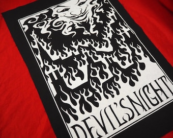 SALE Devil's Night back patch: Screen printed cotton sew on patch for jacket, jeans | Goth Punk Occult Horror patches by ToothXNail