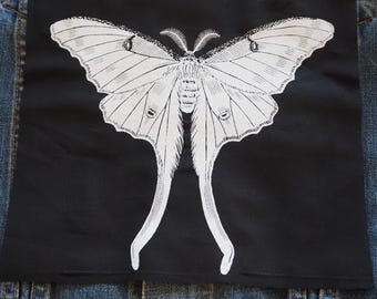 Moon Moth patch: Screen printed cotton sew on patch for jacket, jeans | Goth Punk Occult Witch patches by ToothXNail