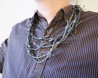Barbed wire leather necklace: available in black, silver, copper or bloody | Handmade Goth Witch Occult Horror jewellery by ToothXNail