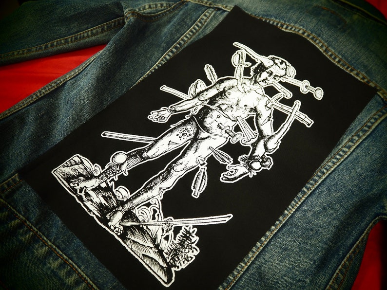 Pain Back Patch black metal, parche gótico, heavy metal, death metal, parche de magia negra, hombre herido de arte medieval, parches punk para chaquetas imagen 9