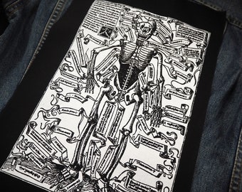 Skeleton back patch: Screen printed cotton sew on backpatch for jacket, jeans | Goth Medieval Occult Horror patches by ToothXNail