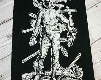 Pain Back Patch - black metal, goth backpatch, heavy metal, death metal, black magic patch, medieval art wound man, punk patches for jackets