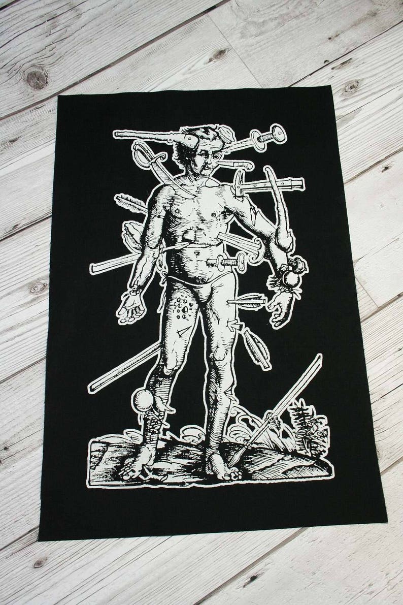 Pain Back Patch black metal, parche gótico, heavy metal, death metal, parche de magia negra, hombre herido de arte medieval, parches punk para chaquetas imagen 10