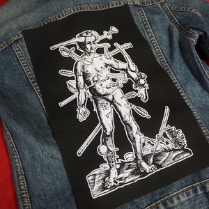 Pain Back Patch black metal, goth backpatch, heavy metal, death metal, black magic patch, medieval art wound man, punk patches for jackets image 2