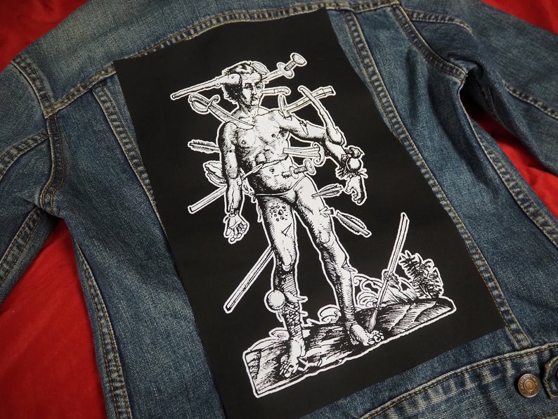 Pain Back Patch black metal, goth backpatch, heavy metal, death metal, black magic patch, medieval art wound man, punk patches for jackets image 2