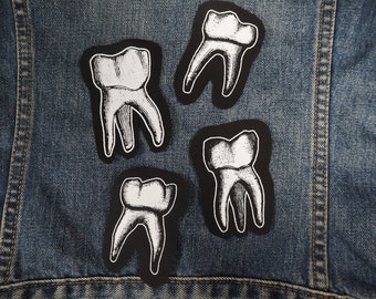 Occult Tooth Patches - wisdom teeth, punk patch, goth patch, pagan patches, witch, sew on patch, horror patch for jacket, skull pagan, molar