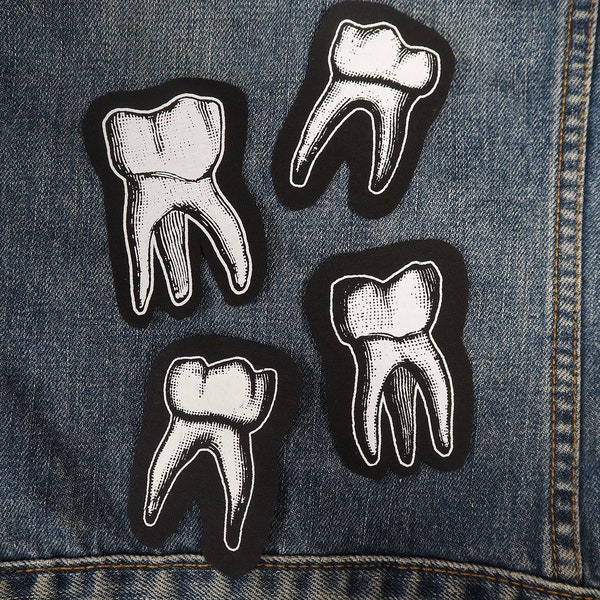 Occult Tooth Patches - wisdom teeth, punk patch, goth patch, pagan patches, witch, sew on patch, horror patch for jacket, skull pagan, molar