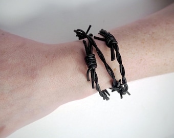 Barbed wire leather bracelet: available in black, silver, copper or bloody | Handmade Goth Witch Occult Horror jewellery by ToothXNail