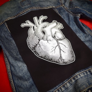 Anatomical Heart Back Patch - horror backpatch, death metal, patch for jackets, large patch, real heart, anatomy, occult, goth, punk rock