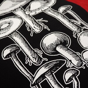 Mushrooms tote bag: Screen printed recycled cotton canvas printed with eco-friendly vegan inks | Goth Punk patches by ToothXNail image 2