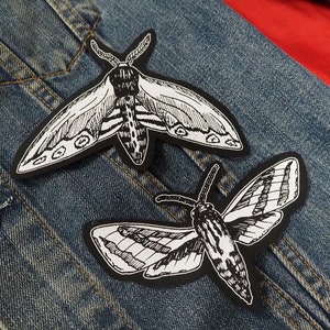 Moth Patches - insect patches, bug, butterfly, goth patch, nature goblin, occult, goblincore, punk patches for jackets, diy, jeans, clothes