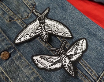 Moth patches: Screen printed cotton sew on patch for jacket, jeans | Goth Punk Occult Horror patches by ToothXNail