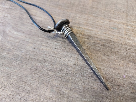 Iron Nail Necklace - hand forged, coffin nail necklace, occult jewellery, magick, goth, Witch, pagan jewelry, good luck, voodoo pendant