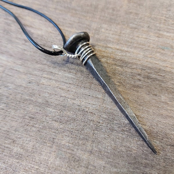 Iron Nail Necklace - hand forged, coffin nail necklace, occult jewellery, magick, goth, Witch, pagan jewelry, good luck, voodoo pendant