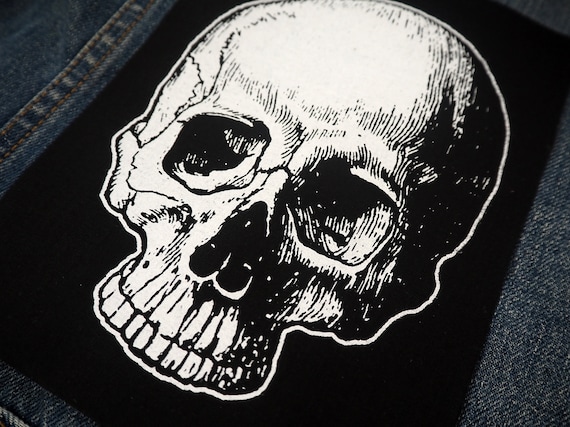Skull patch: Screen printed cotton sew on patch for jacket, jeans | Goth Punk Occult Horror patches by ToothXNail