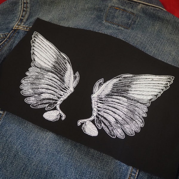 Gothic Wings Back Patch - punk backpatch, goth patch, occult patch, screen print patch, angel wings, devil wing patch, patches for jackets