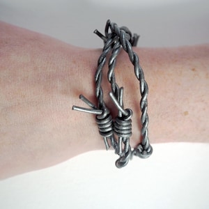 Barbed wire leather bracelet: available in black, silver, copper or bloody | Handmade Goth Witch Occult Horror jewellery by ToothXNail