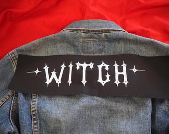 Witch top rocker: Screen printed cotton sew on patch for jacket, jeans | Goth Witch Occult Horror patches by ToothXNail
