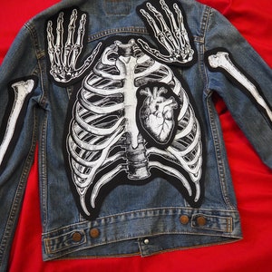 Anatomy Patch Set - 5 patches and 1 back patch - heart, ribs, skeleton, punk, horror, bones, femur, humerus, bargain, bundle, jacket