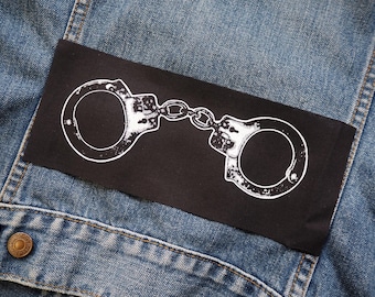 Handcuffs patch - Screen printed cotton sew on patch for jacket, jeans | Goth Punk kinky Horror patches by ToothXNail