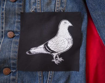 Pigeon patch: Screen printed bird patch | Cotton sew on patch for jacket, jeans | Goth Punk Occult Horror patches by ToothXNail
