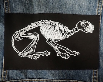 Patch Cat Skeleton: katoenen naaipatch met zeefdruk voor jas, spijkerbroek | Gothpunk Occult Horror-patches van ToothXNail
