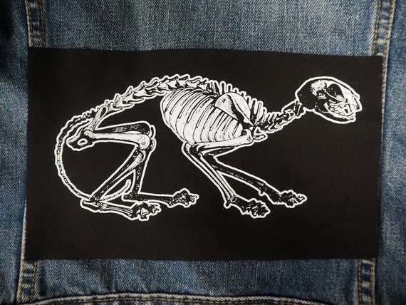 Cat Skeleton patch: Screen printed cotton sew on patch for jacket, jeans | Goth Punk Occult Horror patches by ToothXNail