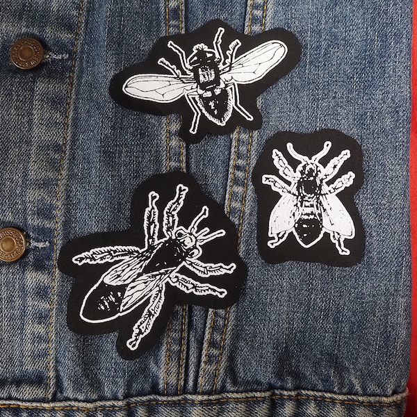 Patch de moscas: Patches de algodão estampados para costurar em jaquetas e calças jeans | Patches de moscas góticos, punks, de terror e ocultismo da ToothXNail