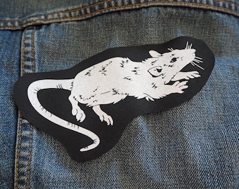 Rat patch: Screen printed cotton sew on patch for jacket, jeans | Goth Punk Occult Witch patches by ToothXNail