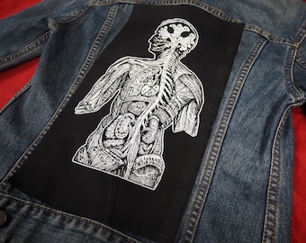 Anatomy Back Patch - vintage medical, skeleton backpatch, punk patch, anatomical tattoo, goth backpatches, patches for jackets, horror patch